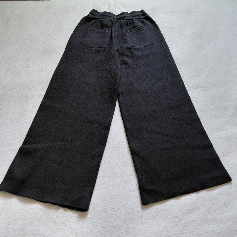 Ellandemm Black Wide Leg Knit Pants XXS Soft Modal Acrylic Drawstring Cozy